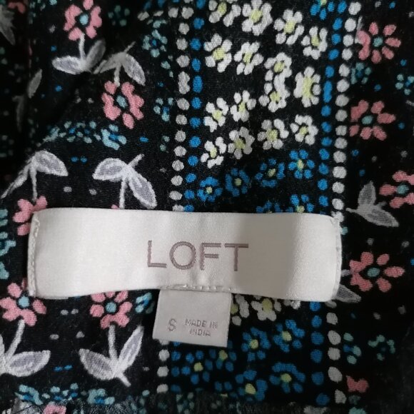 Loft Women's Multicolor Floral Short Sleeve Tie Back Blouse Top Size Small - Picture 5 of 6